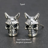 925 Sterling Silver One-eyed Skull Earrings For Men With Cubic Zircon Stone Punk Rock Studs Earrings Personalized Jewelry