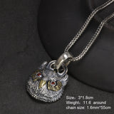 Real S925 Sterling Silver Garnet Pendant Owl Necklace Men's and Women's Retro Jewelry