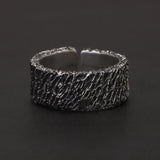 925 Sterling Silver Retro Irregular Stripe Ring for Men Women Meteorite Pattern Punk Rock Gothic Hiphop Biker Cool Jewelry