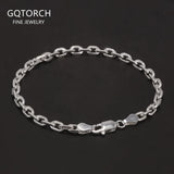 4mm 925 Sterling Silver Diamond-Cut Paperclip Chain Bracelet for Men Cable Link Chain Simple Hiphop Fashion Party Jewelry