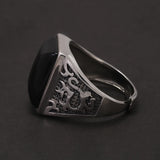 925 Sterling Silver Black Onyx Signet Ring for Men Natural Stone Cool Retro Vintage Punk Turkish Rings Biker Male Jewelry Gift