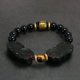 Buddhism Feng Shui Obsidian Stone Beads Bracelet Men Women Unisex Brave Troops Wristband Black Pixiu Wealth Lucky Bracelets