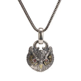 Real S925 Sterling Silver Garnet Pendant Owl Necklace Men's and Women's Retro Jewelry - GQTORCH Jewelry