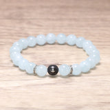 Natural Aquamarine Beads Bracelet with Lotus Finger Meditation Sandalwood Bead 925 Sterling Silver Accessories Men and Women