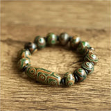 Real Natural Onyx Beaded Bracelets With Dzi Bead Evil Eye For Women Men Natural Stone Antique Retro Tibetan Buddhism Jewelry - GQTORCH Jewelry