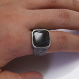 Real Pure 925 Sterling Silver Ring Antique Vintage Men's Ring Natural Agate Tiger Eye Fine Jewelry