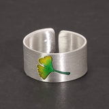 True 999 Sterling Silver Simple Open Enameling Ring Leaf Whale For Men and Women Vintage Matte Fine Jewelry