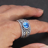 Real 925 Sterling Silver Feather Rings With Evil Eye Charm Mens Rock Ring Drop Shipping Wholesale Vintage Retro Jewelry