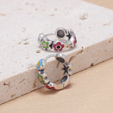 925 Sterling Silver Cute Small Flower Drop Glaze Hoop Earrings Ring for Girl Women Fashion Korean Trendy Jewelry Set