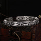 S925 Sterling Silver Bracelet for Women Retro Antique Vine Flower Pattern Engraved Ethnic Bangles for Women Thai Silver Jewelry