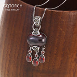 Real Pure 925 Silver Pendant Necklace For Women With Natural Garnet Stones Water Drop Vintage Pendant Bisuteria