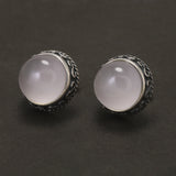 925 Sterling Silver 12mm Chalcedony Round Stud Earrings for Women Natural Stone Vintage Female Jewelry Gift Clearance Sale
