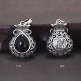 925 Sterling Silver Hollow Water Drop Agate Money Bag Pendant for Women Necklace Simple Jewelry