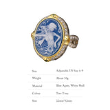 925 Sterling Silver Blue Agate Goddess Cameo Ring for Women Statement Rings White Shell Two Tone Trending Jewelry Accessories