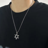 925 Sterling Silver Six Pointed Star Pendant Necklace Women and Men Hollow Jewish Star of David Necklace Hiphop Retro Jewelry