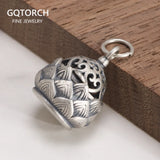 Genuine 925 Sterling Silver Pine Nut Openable Pendant Hollow Design Small Sachet Flower Locket Retro Thai Silver Jewelry