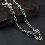 Vintage Sweater Chain Real 925 Sterling Silver Tibetan Mantra Necklace For Men Om Mani Padme Hum Carving Buddha Jewelry