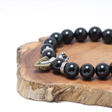 Natural Black Obsidian Beads Bracelet 925 Sterling Silver Vajra Pestle Charms Amulet Buddhism Retro Jewelry for Men