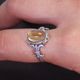 925 Sterling Silver Women Rutilated Quartz Ring Natural Gemstone Antique Thai Silver Vintage Adjustable 5-8 Party Jewelry