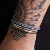 3pcs/set 925 Sterling Silver Hammered Open Cuff Bangle Handmade Knot Braided Rope Snake Chain Stack Bracelet Retro Jewelry