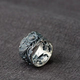 Retro Thai Silver Cubic Peony Rings Exaggerated Wide 990 Sterling Silver Party Flowers Rings for Women - GQTORCH Jewelry