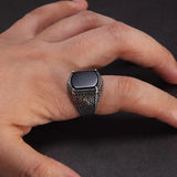 Arabic Elif Vav Black Onyx Mens Rings Silver S925 Antique Turkish Rings for Men Signet Ring Turkish Vintage Jewelry