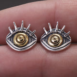 925 Sterling Silver Retro Stud Earrings Cross Sun Praying Hands Evil Eye Ear Studs Vintage Fashion Jewelry