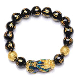 Natural Yellow Tiger Eye Black Onyx Beads Bracelet With Temperature Change Color Lucky Pixiu Brave Troops Fengshui Jewelry - GQTORCH Jewelry
