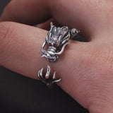 Genuine 925 Sterling Silver Punk Dragon Open Ring for Men Adjustable Retro Vintage Thai Silver Fashion Gothic Animal Jewelry