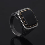 Solid S925 Silver Vintage Natural Stone Signet Ring Red Black Agate Green Jade Flower Engraved Fashion Turkish Wedding Jewelry
