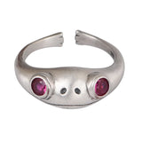 New Design Vintage Adjustable S925 Silver Jewelry  Resizable Size Red Garnet Creative Animal Frog Ring Foe Men And Women