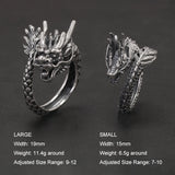 999 Pure Silver Domineering Dragon Ring for Men Adjustable Open Ring Antiqued Vintage Gothic Punk Male Jewelry
