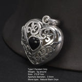 Vintage Thai Silver 925 Sterling Heart Shaped Lockets Pendant Aromatherapy Antique Hollow Flower Natural Stone Fine Jewelry