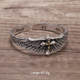 925 Sterling Silver Cross Angle Wing Open Bangle Bracelet for Men Graffiti Retro Hiphop Punk Biker Fashion Jewelry