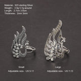 Real 925 Sterling Silver Peacock Ring Women's Vintage Open Style Exaggerated Thai Silver Animal Jewelry