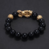 10mm 12mm Pixiu Charm Natural Stone Beads Bracelet for Men Black Onyx Tiger Eye Black Obsidian Vintage Fengshui Luck Jewelry