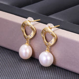 S925 Silver Gold Plated Pearl Necklace and Earrings Natural Freshwater Pearl Jewelry Set Matte Geometric Elegant Accessories