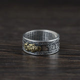 Pure SilverS990 Vintage Heart Sutra Scripture Ring for Women Opening Adjustable Pixiu Silver Hand Jewelry