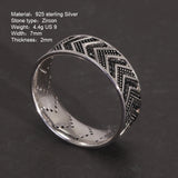 925 Sterling Silver Rings for Men and Women CZ Paved Setting Geometrical Tire Pattern Wedding Band