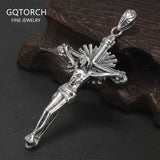 925 Sterling Silver Jesus Crucifix Cross Pendant Men Women Retro Vintage Punk Christ Prayer Amulet Jewelry