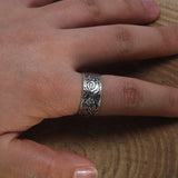 990 Thai Silver OM Rings For Women Men Engraved Vintage Auspicious Clouds Heart Sutra Buddhism Jewelry Adjustable 7-11