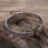925 Sterling Silver Cross Angle Wing Open Bangle Bracelet for Men Graffiti Retro Hiphop Punk Biker Fashion Jewelry