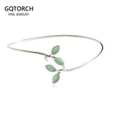 925 Sterling Silver Women Bangle Bracelet New Buds Shoots Design With Opal Cat Eyes Stone Fresh Style for Girls Gift