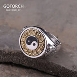 S925 Sterling Silver Yinyang Spinner Rings for Men Thai Silver Ring Bagua Engraved Rotatable Feishui Lucky Jewelry