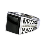Real 925 Sterling Silver Black Onyx Ring For Men Natural Stone Micro Paved Cubic Zircon Simple Lines Design Turkish Jewelry - GQTORCH Jewelry