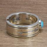 Retro S925 Sterling Silver Inlaid Turquoise Ring Indian Style Simple Adjustable Fine Jewelry for Men and Women