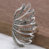 925 Sterling Silver Ring Exaggerated Big Wings Hollow Ring Ladies Inlaid Zirconia Retro Vintage Punk  women jewelry