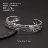 Genuine Pure 925 Sterling Silver Cuff Bangle Feather Bracelet for Men and Women Retro Solid Indian Jewelry