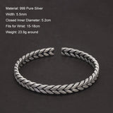 999 Pure Silver Handmade Braided Cuff Bracelet for Women and Men 5.5mm Matte Simple Retro Open Bangle Fashion Party Jewelry