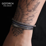 3pcs/set 925 Sterling Silver Stacked Bracelet for Men Tin Paper Cuff Bangle Handmade Knot Rope Urban Cool Trendy Jewelry